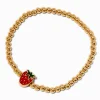 Strawberry Charm Gold-tone Shot Bead Stretch Bracelet