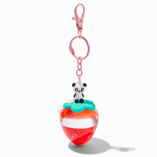 Strawberry Panda Water-Filled Glitter Keychain