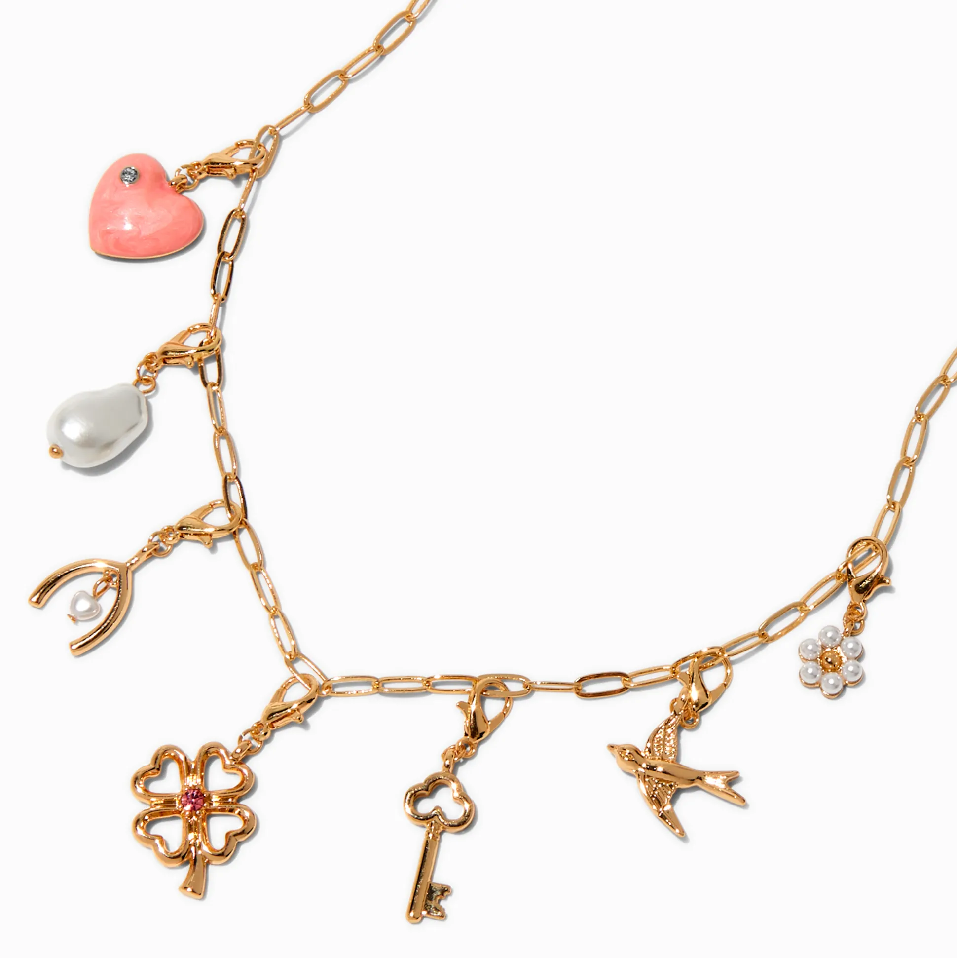 T H E M E x Claire's Gold-tone Paperclip Chain Lucky Charm Necklace
