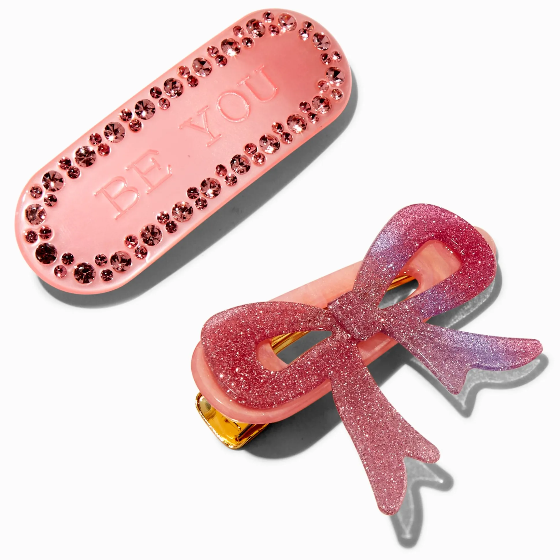 T H E M E x Claire's Pink Be You Bow Hair Clips - 2 Pack