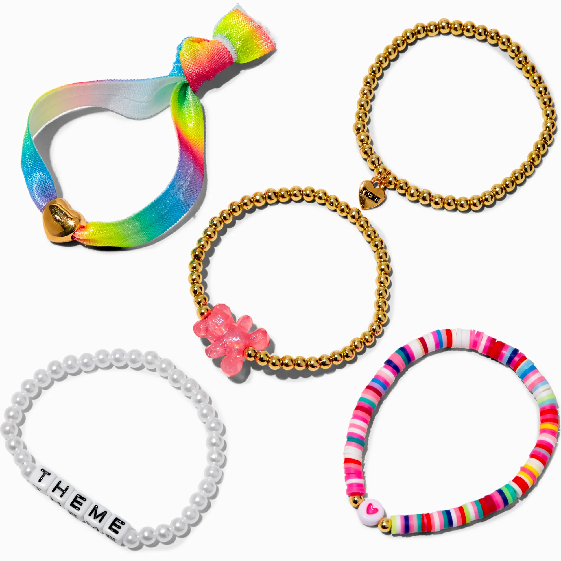 T H E M E x Claire's Rainbow Glow in the Dark Bracelet Set - 5 Pack