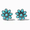 Turquoise Flower Cowgirl Silver-tone Stud Earrings