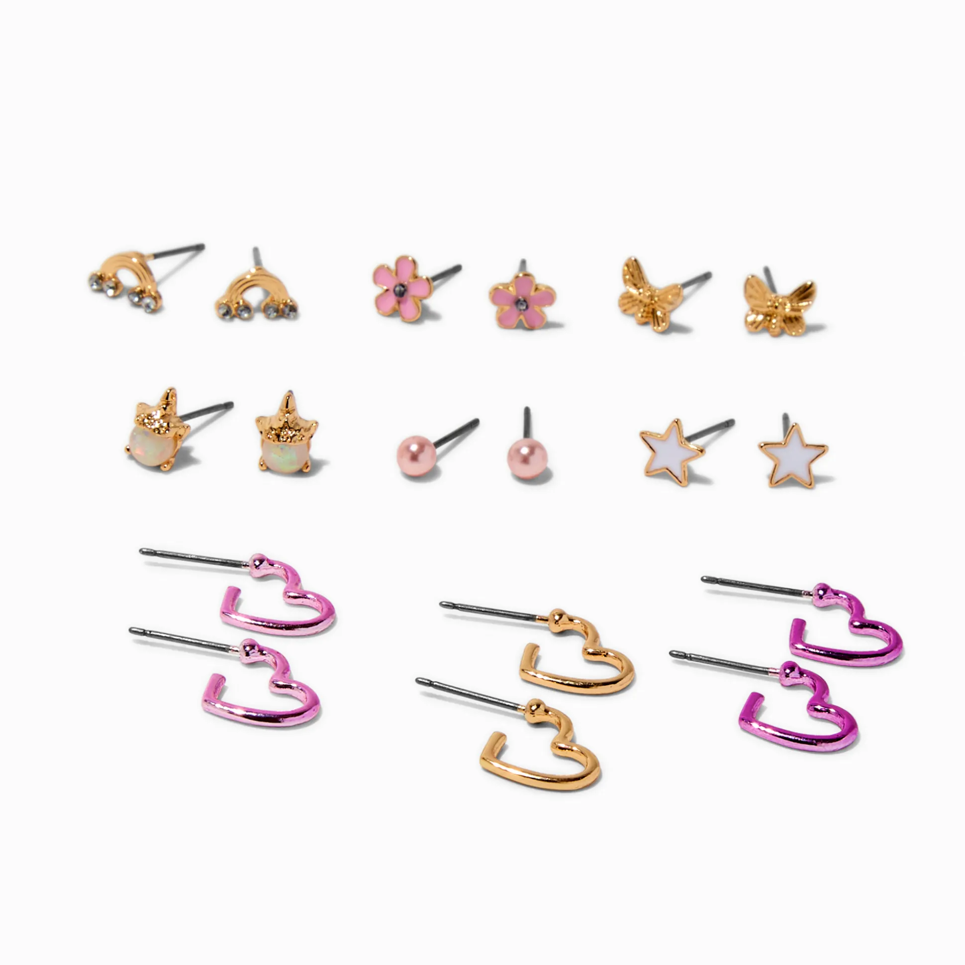 Unicorn & Heart Earrings Set - 9 Pack