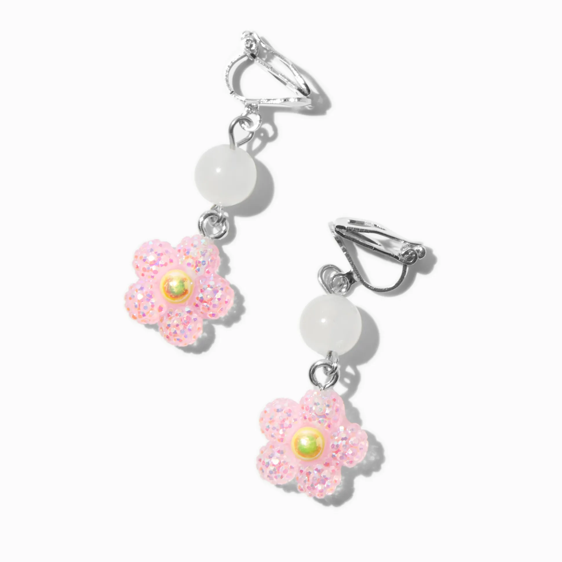 UV Color-Changing Pink Daisy Clip-On Drop Earrings
