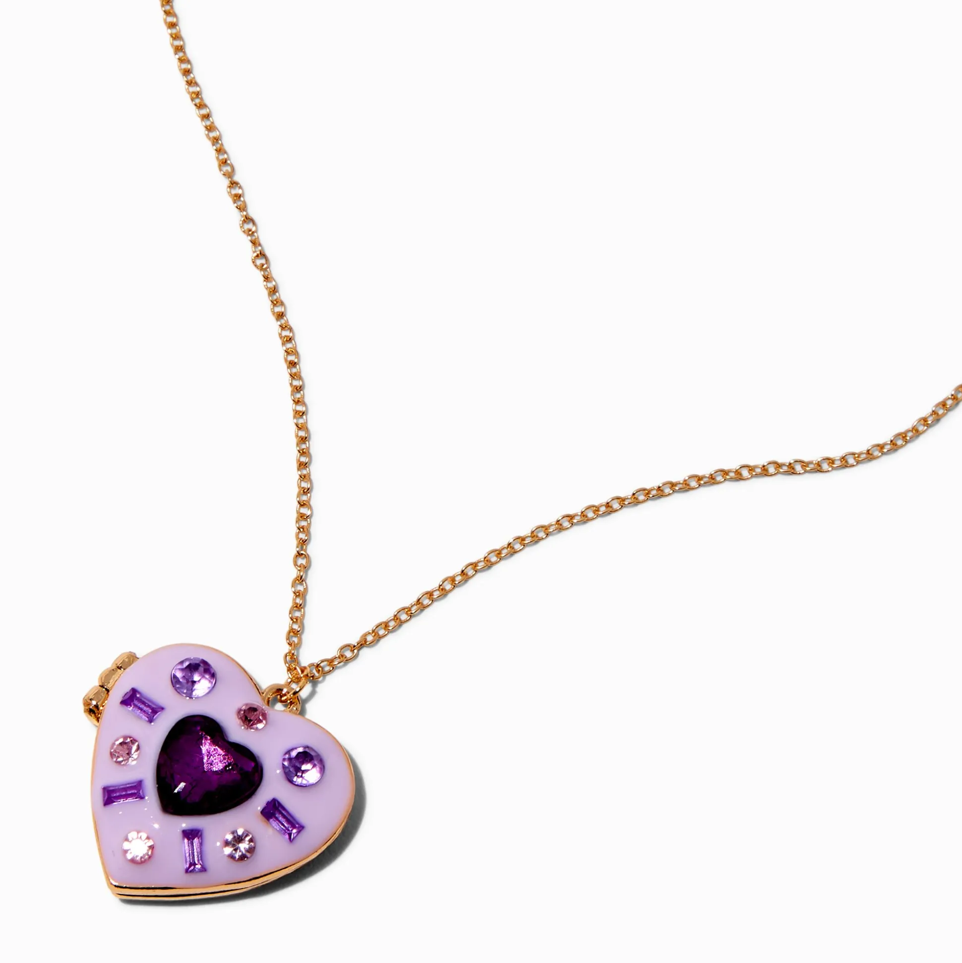 UV Color-Changing Purple Mosaic Heart Locket Pendant Necklace