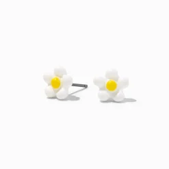 White Daisy Stud Earrings