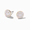 White Happy Face Gold-tone Stud Earrings