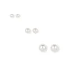 White Pearl 6mm, 7mm, & 8mm Stud Earrings - 3 Pack