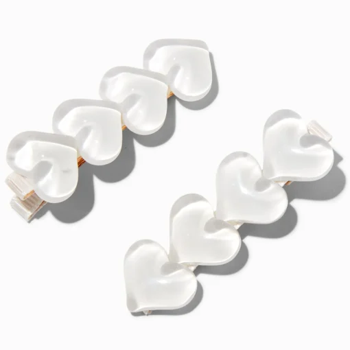 White Puffy Heart Hair Clips - 2 Pack