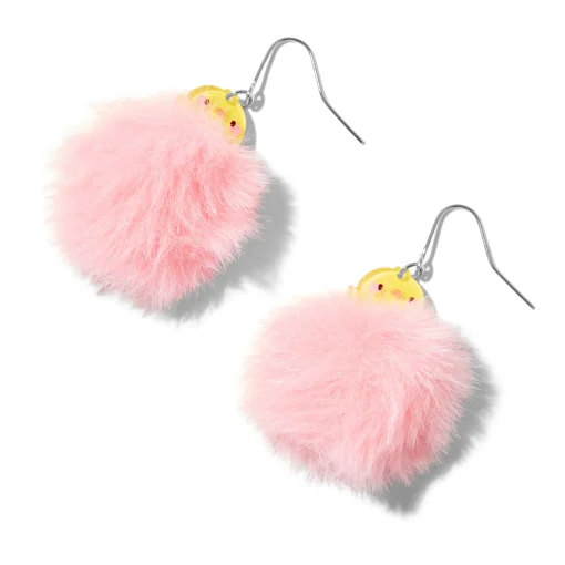 Yellow Chick Pink Pom Pom 1.5" Drop Earrings